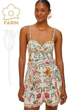 Farm Rio off-Off-White Delicate Forest euroflax™ Premium Linen Romper